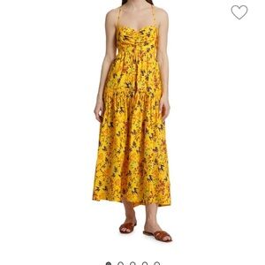 A.L.C. Yellow floral midi dress. Open cross tie back. Pockets. Like new.